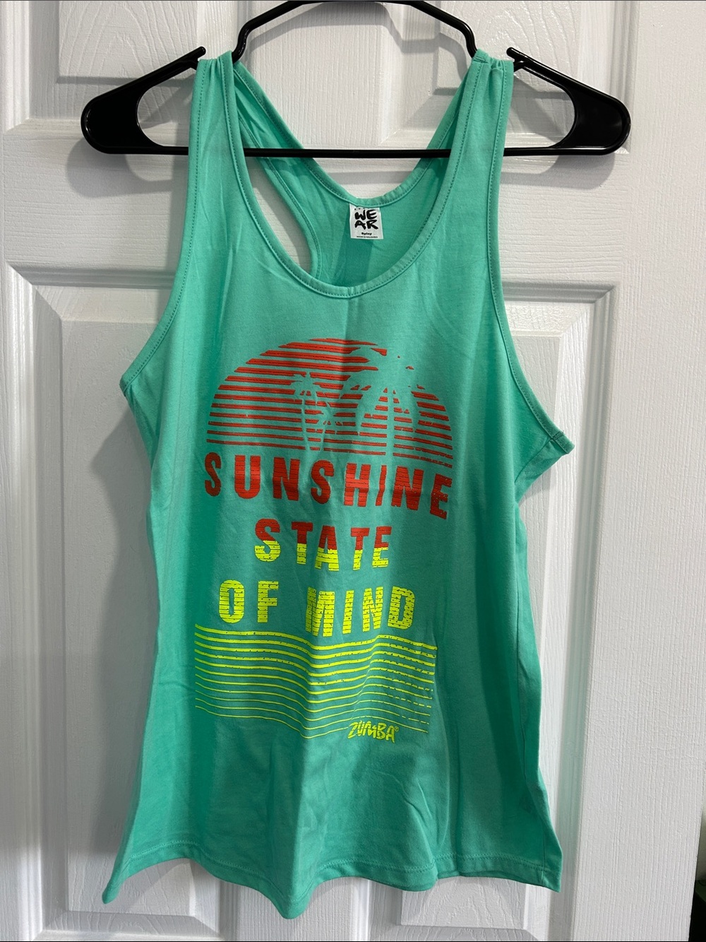 Zumba Fitness Turquoise Tank with Orange & Neon Yellow Graphic